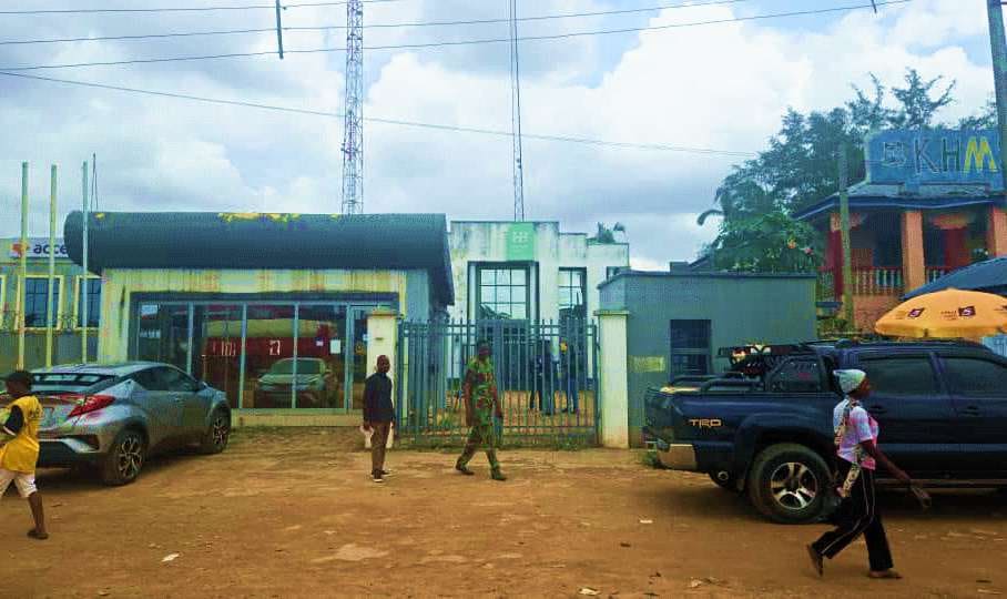 Existing building before works: street frontage and gate — Sango Otta, Ogun State