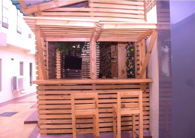 Timber gazebo frontage and bar counter — Gbagada, Lagos