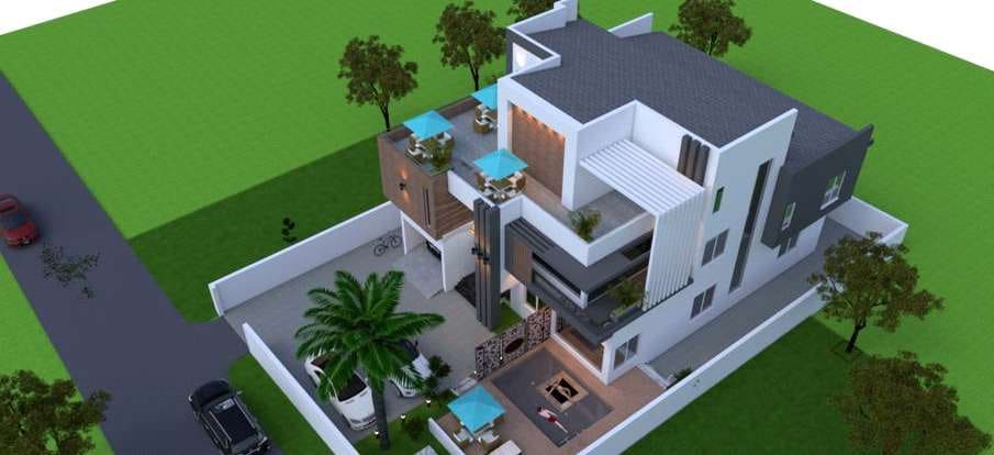 Aerial 3D render of the proposed residence and landscaped plot — Lakeview Park, Lekki, Lagos