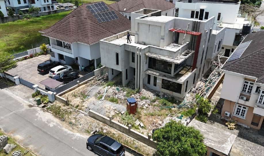 Drone view of the residence during structural works — Lakeview Park, Lekki, Lagos