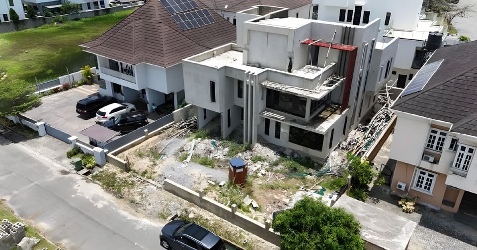 Drone overview of the residence and neighbouring buildings — Lakeview Park, Lekki, Lagos